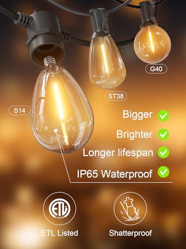 Svater Outdoor String Lights 50 FT, Patio Light for Outside with Shatterproof LED Bulbs, IP65 Waterproof Connectable Hanging Lights for Backyard, Bistro, Cafe, Balcony, Party, Black - size: 50FT