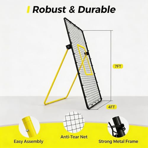 Volleyball Rebounder Net 7x4 ft, Portable Bounce Back Net with 5 Adjustable Angles for Backyard, Indoor & Outdoor Practice, Sturdy Multi-Sport Return Trainer for Volleyball, Baseball, Softball - color: Black&Yellow