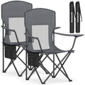 SONGMICS Breathable Camping Chairs, Foldable Outdoor Chairs Set of 2, High Back, Adjustable Armrests, Drink Holder, Weight Capacity 330 lb, for Sports Garden Backyard, Slate Gray UGCB028G01 - color: Grey, style: 2PC (20.3"D x 34"W x 38.2"H)