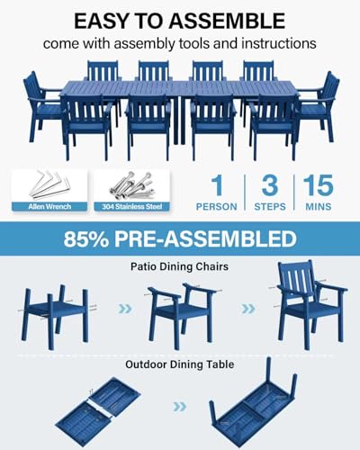 YEFU Outdoor Patio Dining Sets: All Weather 12 Piece Dining Table Set for 10 with Umbrella Hole & Aluminum Frame - Outdoor Furniture Patio 2 Table and 10 Chairs for Outside Backyard/Porch/Deck Blue - color: Blue, size: 12 Piece