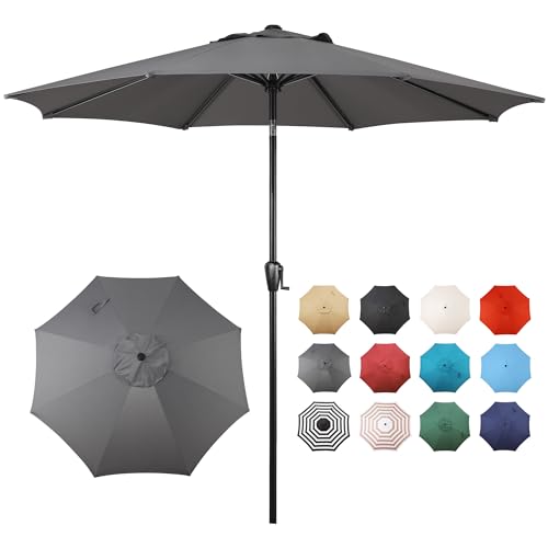 Sun-Ray 9' Round Patio Umbrella with Push-Button Tilt and Hand Crank Lift System, Market Umbrella for Porch, Deck, and Patio - color: Grey