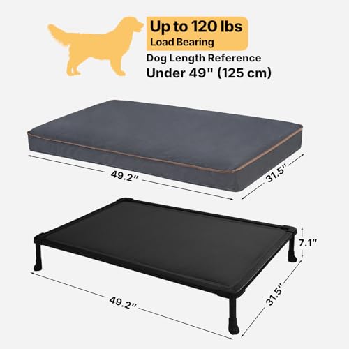 Veehoo Chew Proof Elevated Dog Bed, Indestructible Raised Dog Bed with Exclusive Cover, Washable Orthopedic Padded Pet Cot for Indoor & Outdoor, Extra Large Dog Bed 49" x 32", Dark Grey - size: X-large