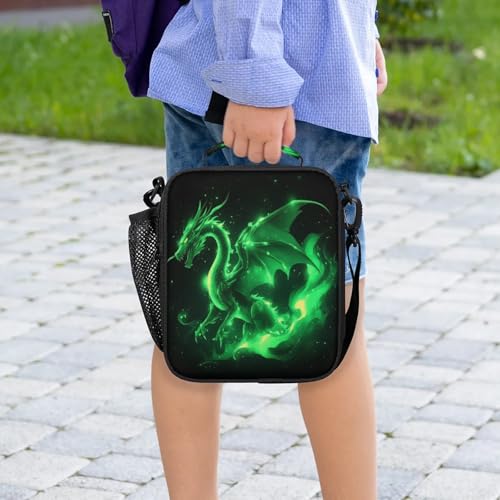 Green Dragon Lunch Bag Boys, Insulated Lunch Box with Side Pocket Reusable Leakproof Lunchbox Cooler Tote for School Picnic Travel - color: Green Dragon