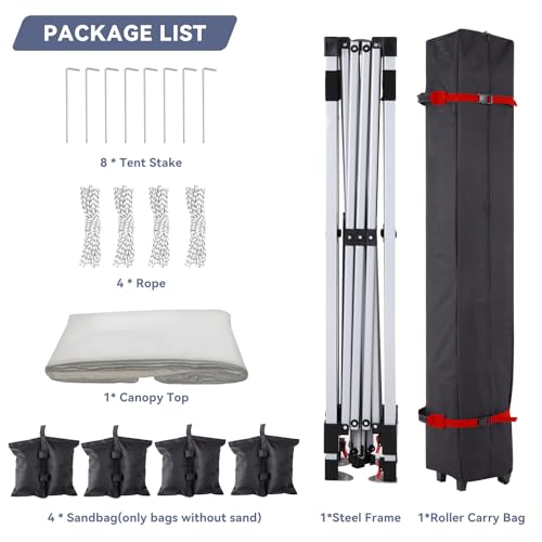 10x10 Ft Pop Up Canopy Tent with 1 Sidewall, Instant Portable Shelter with Vented Roof and Wheeled Carry Bag, Outdoor Sun Shade for Beach, Camping, Patio, Bonus 4 Canopy Sand Bags, White - color: White, size: 1 Side Wall
