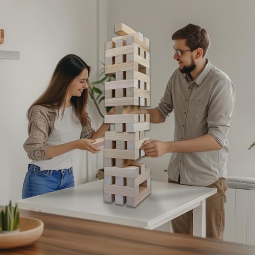 GOTHINK Giant Tumbling Tower Game, Super Large 51pcs Wooden Blocks Stacking Game, Stacking Up to 5.5 Feet, Timber Blocks with Carry Bag, Jumbo Blocks Outdoor Indoor Game Toy Gift for Kids and Adults - size: XL- Up to 5.5FT