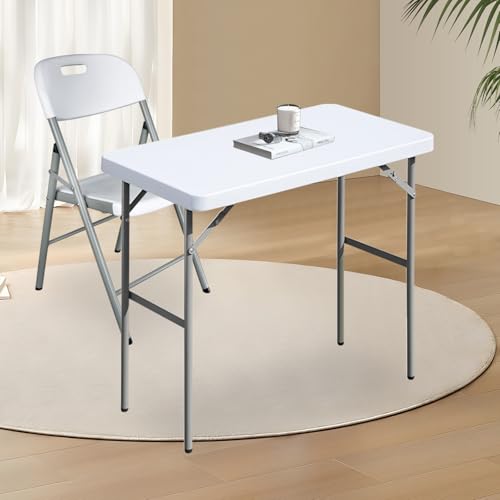 Folding Table 2.7ft Rectangular All-Occasion Plastic Folding Event Table for Indoor and Outdoor, Portable Desk, Camping, Durable and Stable, HDPE and Steel, Wide Application, White - color: White, size: 2.7ft