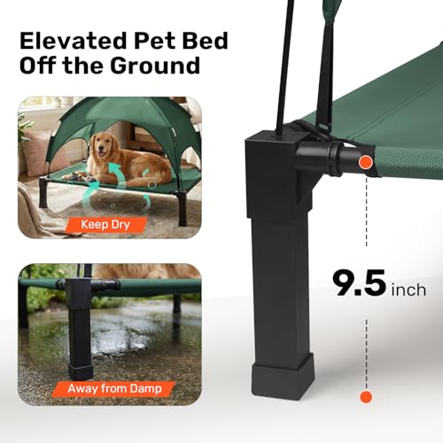 Heeyoo Elevated Dog Bed with Removable Canopy, Portable Dog Cot with Sun Protection Shade Tent, Raised Pet Cooling Cot Bed for Dogs, 60in - color: Green, size: 60"L x 36"W x 9.5"H