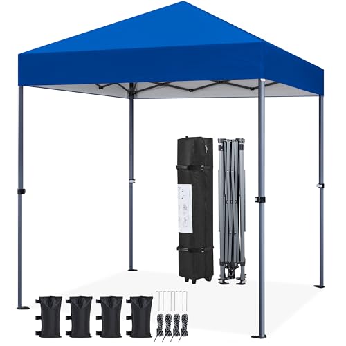 Yaheetech 6.6×6.6 Pop Up Canopy Easy Set-up Tent, Portable Outdoor Canopy Instant Tent, Commercial Gazebo with Wheeled Carry Bag & 4 Sandbags for Home, Party & Outdoor Activities, Blue - color: Blue, size: 6.6×6.6