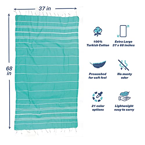Hencely Turkish Beach Towel 37x68 Oversized, Sand-Free, Quick-Dry, Lightweight - Travel Essential for Pool & Bath - Striped 100% Cotton Bathroom Towels Accessories Gift (Mint Green) - color: Mint Green