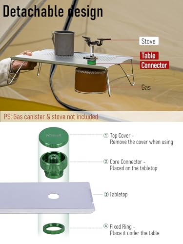 WildCall Mini Solo Folding Table with Gas Connector Ultralight Compact with Carry Bag for Backpacking, Camping, Hiking, Beach - color: Silver+connectors