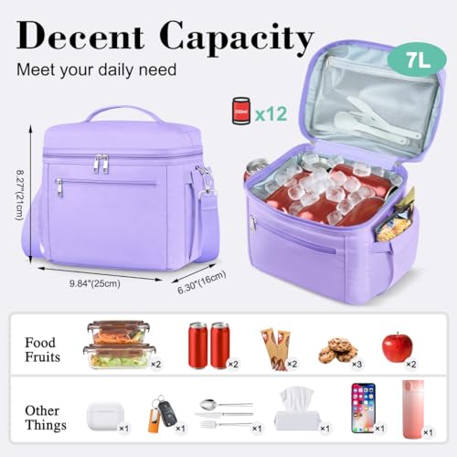 DALINDA Insulated Lunch Bag Lunch Box for Women Men,Leak-Proof Cooler Bag Lunchbox Lightweight for Work Picnic,Study,Beach,Camping,Travel - color: Purple, size: 7L Medium · Compact Size