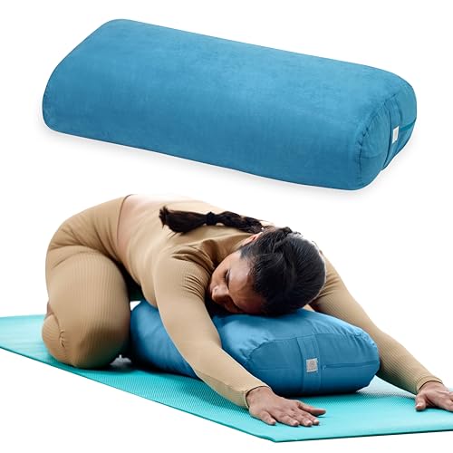 Gaiam Yoga Bolster Pillow, Soft Meditation Cushion for Yoga, Massage and Back Support, Breathable Cotton Fill, Zippered Microfiber Cover, Easy-Carry Handle, Machine Washable - color: Teal