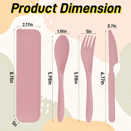 10 Set Reusable Travel Utensils Set with Case,Wheat Straw Travel Cutlery Set Portable Knife Fork Spoons Tableware Picnic Silverware for Party, Picnic, Camping, Kitchen, Camping-Beige&Pink - color: Beige&Pink