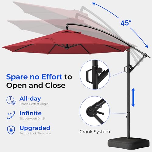 HOMSHADE 10ft Patio Umbrella with Base Included, Cantilever Umbrella UPF50+ UV Protection with Easy Tilt and Crank for Pool Deck and Garden(Red) - color: Red