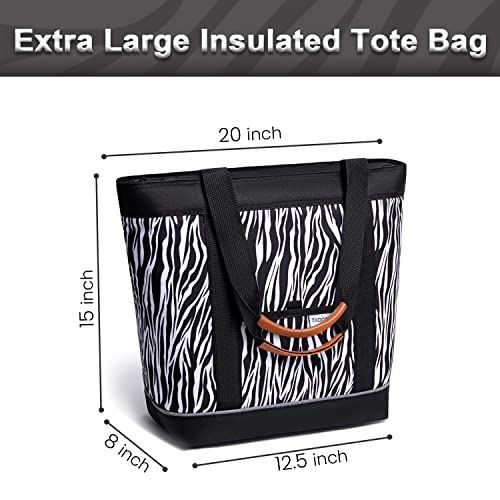 Insulated Cooler Bag Reusable Grocery Tote Bags Transport Large Lunch Box for Women - color: Zebra