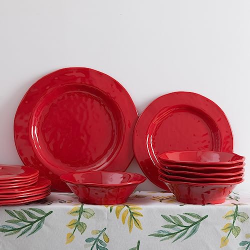 LEHAHA Red Melamine Dinnerware Sets, 18-Piece Melamine Dishes Set, Lightweight and Chip Resistant, Durable Plates and Bowls Set, Safe for Daily Use, Dishwasher Safe, Service for 6 - color: Red