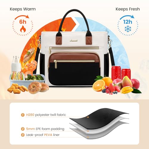 LOVEVOOK Insulated Lunch Bag Women,Wide Opening Adult Lunch Box Women,Large Leakproof Cooler Bag for Work Picnic Beach Family College,Lunch Teacher Tote Bag with Adjustable Shoulder Strap Cup Holder - color: Dark Purple with Black, size: Large —13l