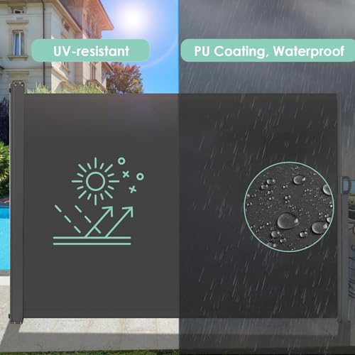 LIFERUN 157.5" x 71" Side Awning, Patio Retractable Side Screen Awning, UV Resistant, Waterproof, Patio Privacy Screen for Garden, Balcony, Courtyard - size: 157.5" x 71"
