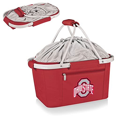 PICNIC TIME NCAA Ohio State Buckeyes Metro Shopping Basket - Insulated Picnic Basket - Collapsible Market Basket - Utility Tote Cooler Bag