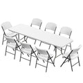 Elevon Folding Table Set with 8 White Folding Chairs,8 Feet Heavy Duty Fold-in-Half Utility Table Sets for Picnic, Event, Training, Outdoor Activities, at Home and Commercial Use - size: 8 feet, style: With 8 Chair