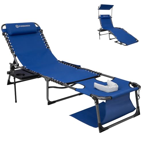 FUNDANGO 4 in 1 Tanning Chair with Face Hole, Beach Lounge Chair w/Canopy Shade & Side Table Chaise Lounge Chairs for Patio, Pool, Lawn, Sunbathing, 5-Position Adjustable Sun Lounger, Blue - color: #Ucp 1 Pack Blue, style: UltimateComfort Pro 5 Position C