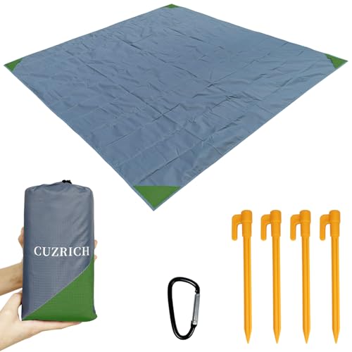 Beach Blanket Waterproof Sandproof Beach Mat 79" X 83" / 7' X 7' for 1-4 Adults Quick Drying Outdoor Picnic Mat Beach Accessories for Travel, Camping, Hiking - color: Gray/Green, size: 78"*83" / 6.56ft×6.89ft