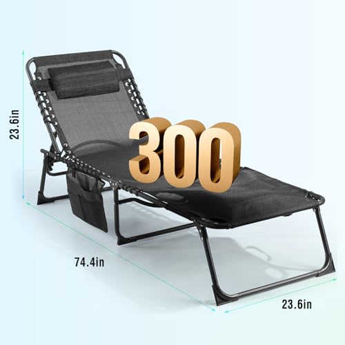 Unovivy Tanning Chairs with Face Hole Set of 2, Teslin Folding Outdoor Lounge Chair with 5-Position Reclining Back for Sunbathing, Pool, Patio, Camping - color: Black