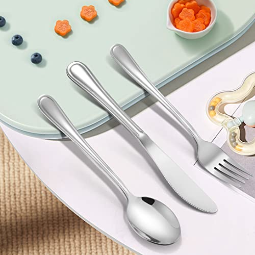 LIANYU 12-Piece Kids Silverware Set, Stainless Steel Toddler Utensils Flatware Set, Child Cutlery Tableware for 4, Include knives Forks Spoons, Mirror Finished, Dishwasher Safe - color: Silver
