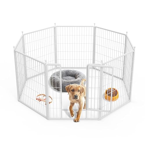Simple Deluxe Dog Playpen, 32" Height 8 Panels Fence with Anti-Rust Coating, Metal Heavy Portable Foldable Dog Pen for Small/Medium Dogs RV Camping, White - color: White, size: 08 Panels 32 inch, style: Metal