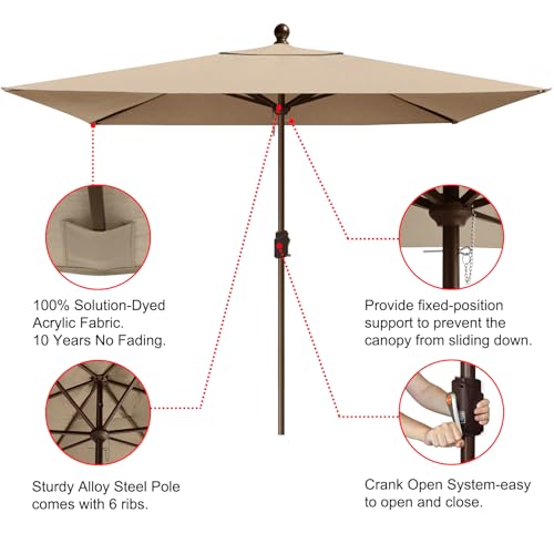 EliteShade USA 10-Year-Non-Fading 6.5x10Ft Rectangular Market Patio Umbrella, UPF 50+ UV Protection Performance Sun Umbrella, Heavy Duty Commercial Grade Outdoor Table Umbrella with Crank, Windproof Vented Top for Garden, Pool, Deck and Outdoor Playsets,