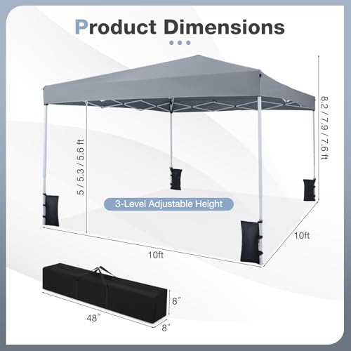 Tangkula 10x10 FT Pop Up Canopy, UPF50+ Outdoor Tent with 4 Sandbags, 8 Stakes, 4 Wind Ropes, Heavy-Duty Carbon Steel Frame, Carrying Bag, Portable Canopy Tent for Party Event Camping Travel (Grey) - color: Gray, size: 10x10 Ft