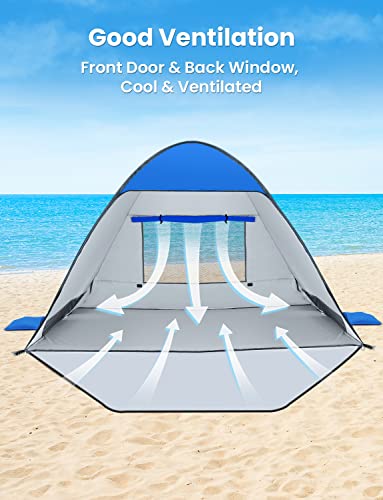 Glymnis Pop Up Beach Tent Beach Shade Tent for 1-4 Persons Sun Shelter UPF 50+ Enclose Zipper Door Portable Easy Up Beach Tent - style: Blue for 1-2 Person