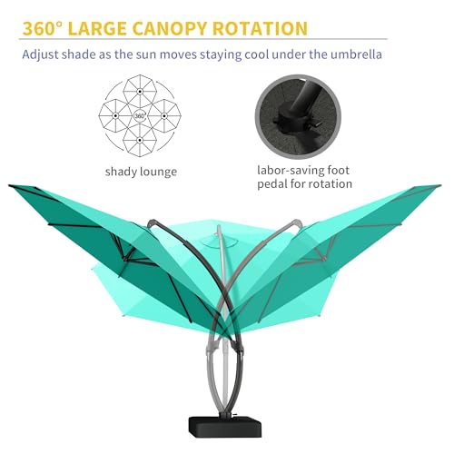 Kingdura 11ft Offset Cantilever Patio Umbrella with Base Included, Large Round Aluminum Outdoor Umbrella, 360° Rotation & Infinite Tilt, Heavy Duty Frame for Deck Pool Backyard, Turquoise Blue - color: Turquoise blue, size: 11 FT