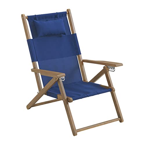 Lavish Home Beach Chair - Outdoor Weather-Resistant Wood Folding Chair with Backpack Straps - 4-Position Reclining Seat - Beach Essentials (Blue) - color: Blue, style: Set of 1