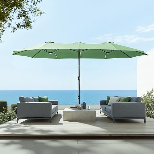Sophia & William 15 ft Extra Large Patio Umbrella with Base Included, Rectangular Outdoor Umbrella Heavy Duty, Market Umbrella Double-sided Fade Resistant for Pool Garden Backyard, Mint - color: Mint
