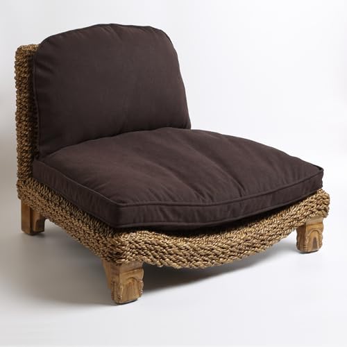 Serenity Meditation Floor Chair with Seagrass Woven Seat and Solid Mangowood Frame, Cushioned Seat, Wooden Legs, Natural Finish (Chocolate) - color: Chocolate