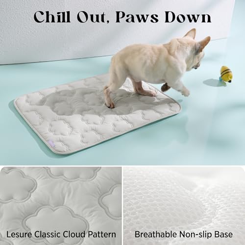 LE SURE Dog Cooling Mat for Medium Dogs - Q-Max>0.5 Breathable Thin Cool Crate Pad for Puppy with Chill Fiber and Innovative Mesh Base Design, Portable Washable Pet Kennel Mat for Summer, 29x21,Grey - color: Grey, size: 29" x 21" (Medium)