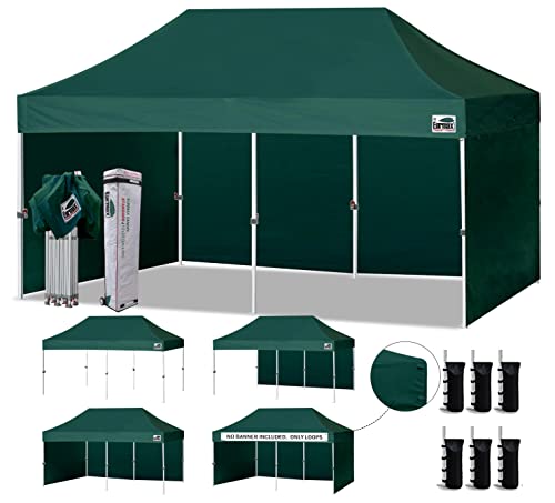 Eurmax USA 10x20 Pop Up Canopy Tent,Commercial Tent with Patented No-Tip Rolling Bag,4 Zippered Removable Walls,UV & Water Resistant Canopy Top,Heavy Duty Outdoor Gazebo,Instant Shelter(Forest Green) - color: forest green, size: 10x20