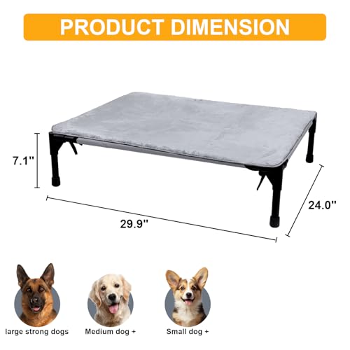 Outdoor Dog Elevated Bed for Large Dogs with Plush Mat, Durable Washable Raised Dog Beds, Indestructible Cooling Dogs Beds, Chew Proof Pet Cot Hammock for Large Breathable Outside (L) - size: Large