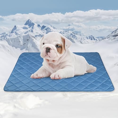 Tuiskusa Premium Cooling Blanket for Dogs Pet Cooling Pads Washable Pet Cool Mat for Cats Hot Weather Puppy Lightweight Throw Calming Pad(28x40 inches) - color: Deep Blue, size: Medium(28"x40")