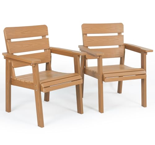 Outdoor Patio Dining Chair Set of 2, All-Weather Patio Chairs with Armrests, Ergonomic Design, Ideal for Garden, Poolside, Backyard, Deck, Teak - color: Teak, size: 2 Chairs