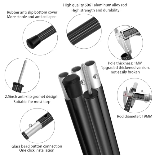 SAN LIKE Aluminum Tent Poles for Tarp - 75in Collapsible Poles for Awnings, Canopy, Rain Fly, Shelter - 2 Sets (5 Sections) - color: Black-5 Sections
