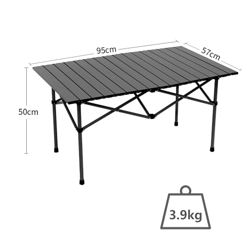 Wind Tour Portable Camping Table Folding Side Table Aluminum Lightweight Table with Carry Bag for Outdoor Cooking Hiking Picnics BBQ Travel (37.4 * 22.4 * 19.7Inches,Black) - color: 37.4*22.4*19.7inches,black