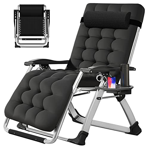 Slsy Zero Gravity Chair, Reclining Lounge Chair with Removable Cushion & Tray for Indoor and Outdoor, Patio Recliner Folding Reclining Chair - color: Arctic Black, style: Zero Gravity Chair