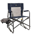 GCI OUTDOOR Freestyle Rocker with Side Table Camping Chair | Portable Folding Rocking Chair with Solid, Durable Armrests, Drink Holder & Comfortable Backrest — Heathered Indigo - color: Heathered Indigo, style: Freestyle Rocker W/ Side Table
