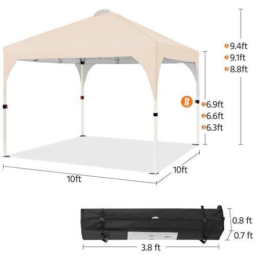 Yaheetech 10x10 Pop Up Canopy Tent with Vent, Easy Set Up Tent, Instant Sun Shelter Canopy with Wheeled Bag, 4 Sandbags, 12 Stakes & 4 Ropes, for Parties, Beach, Outdoor, Beige - color: Beige, size: 10x10