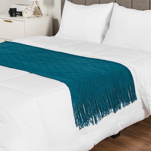 PAVILIA Teal Blue Knit Throw Blanket for Couch, Twin Bed, Soft Knitted Farmhouse Sofa Throw for Living Room, Lightweight Decorative Summer Blanket for Chair, Outdoor Textured Boho Blanket, 60x80 - color: Teal Blue, size: 60 X 80 Inches - Twin