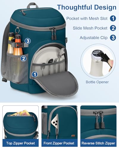 Pritent Cooler Backpack Insulated Waterproof,30/45 Cans Backpack Coolers Leakproof Lunch Backpack for Men Women Portable Soft Cooler Bag for Beach Camping Trave Picnic - color: leather dark blue, size: 45 Cans