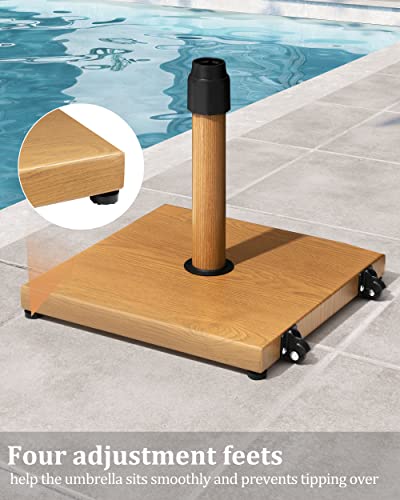 45lbs Patio Umbrella Base with Wheels, Heavy Duty Fringe Umbrella Stand Pre-Filled Concrete, No Sand/Water Needed, Fits 6-12ft Umbrella, Wind-Resistant for Deck, Poolside, Balcony - color: Teak