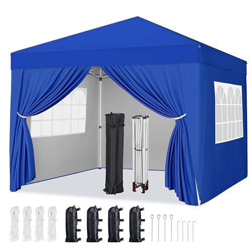Yaheetech 8x8 Pop Up Canopy with 4 Removable Sidewalls, Portable Enclosed Instant Tent, Waterproof Outdoor Tent, Beach Sun Shelter with 4 Sandbags, 8 Stakes & 4 Ropes, Blue - color: Blue, size: 8x8